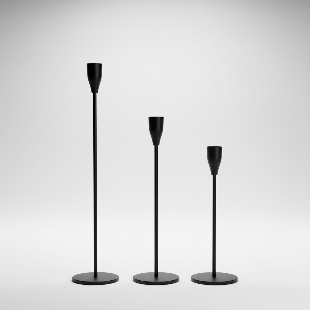 Brushed Metal Taper Candle Holders Set of 3 - Black