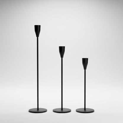 Brushed Metal Taper Candle Holders Set of 3 - Black