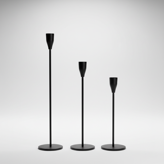 Brushed Metal Taper Candle Holders Set of 3 - Black