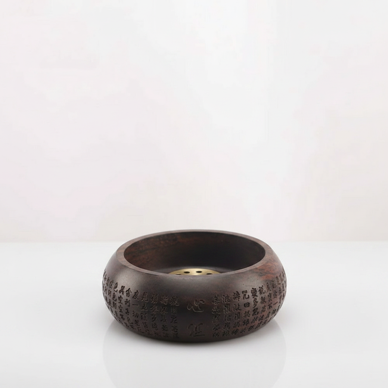 Solid Wood Incense Holder Scripted Ebony — studio packshot