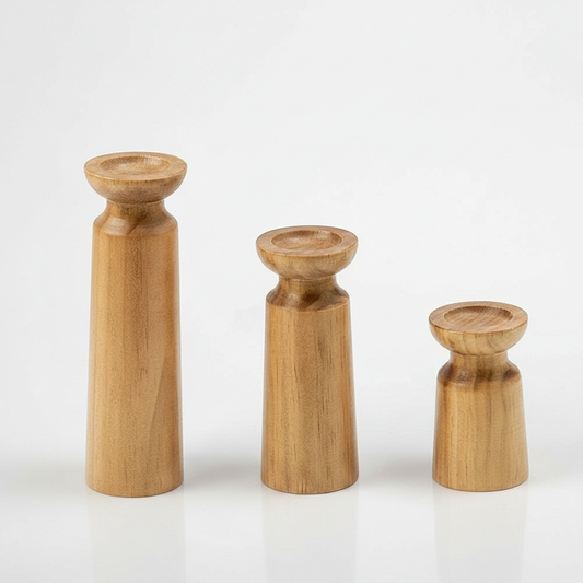 Carved Pine Candle Holders Set of 3 — studio packshot