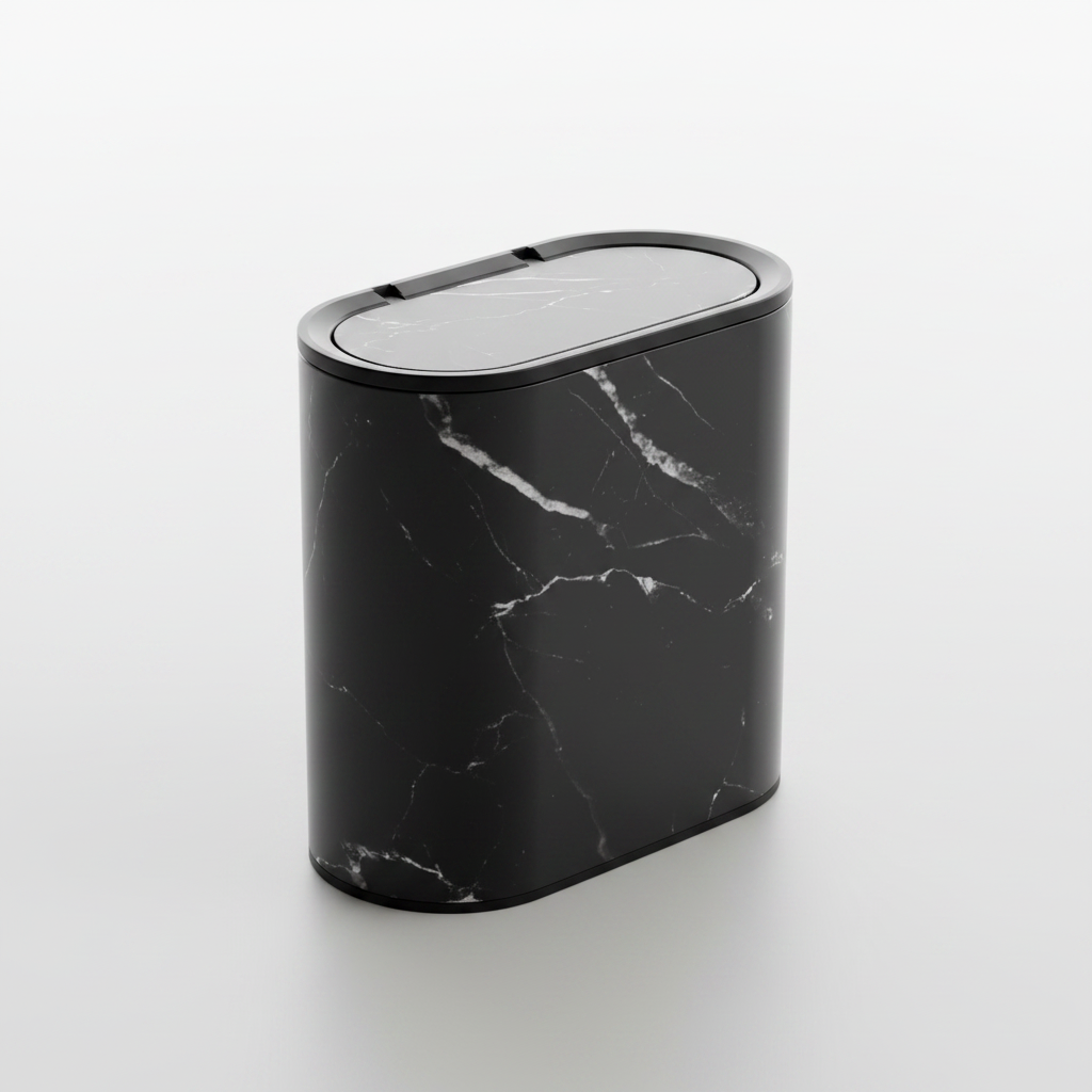Modern Marble Trash Can - Marble Black studio packshot