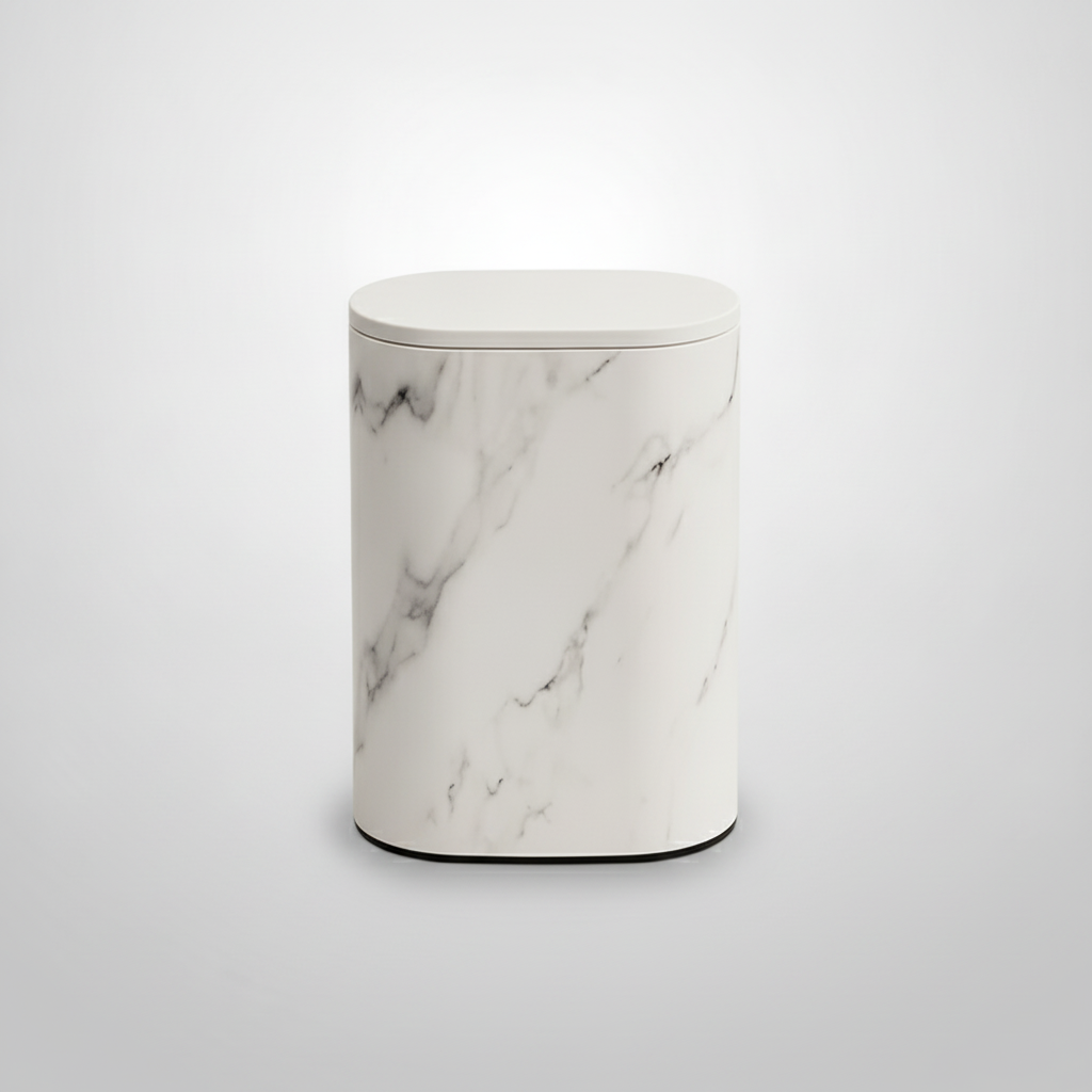 Modern Marble Trash Can - Cream White studio packshot