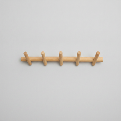 Solid Oak Wall Coat Rack with rounded pegs studio packshot