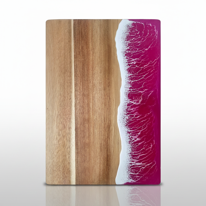 Acacia ocean resin cutting board pink side waves studio packshot