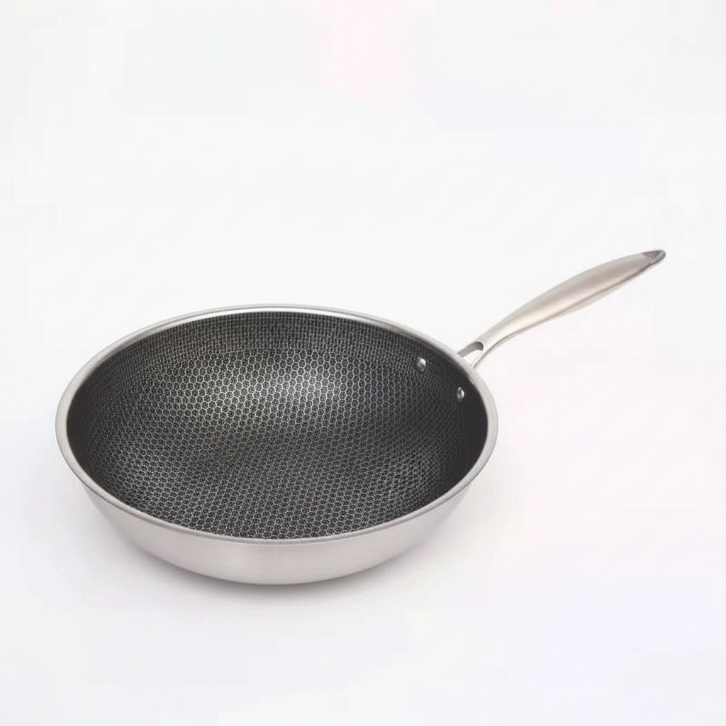 Honeycomb stainless steel frying pan studio packshot