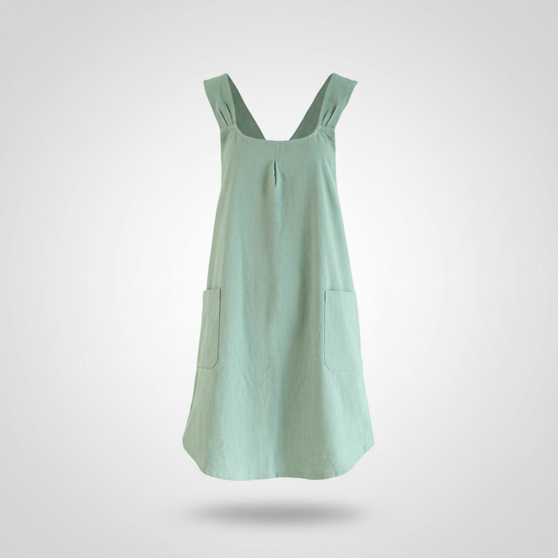 Korean Cross-Back Linen Apron | Cotton Blend, Pocket Design