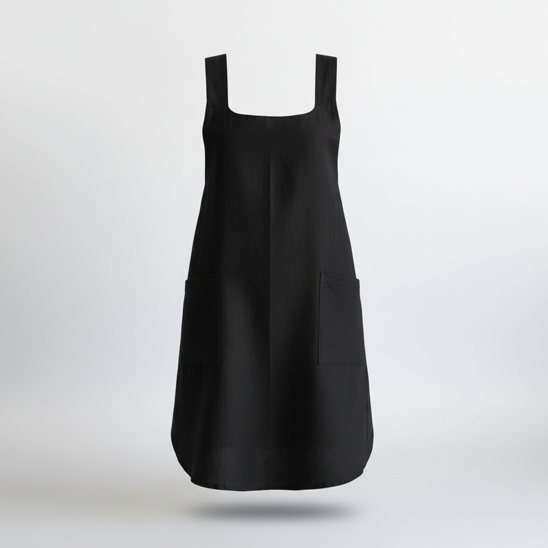 Korean Cross-Back Apron Black studio packshot