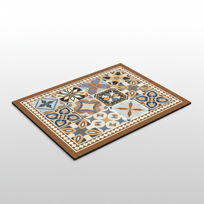 Retro Tile Coffee Mat Floral Brown packshot