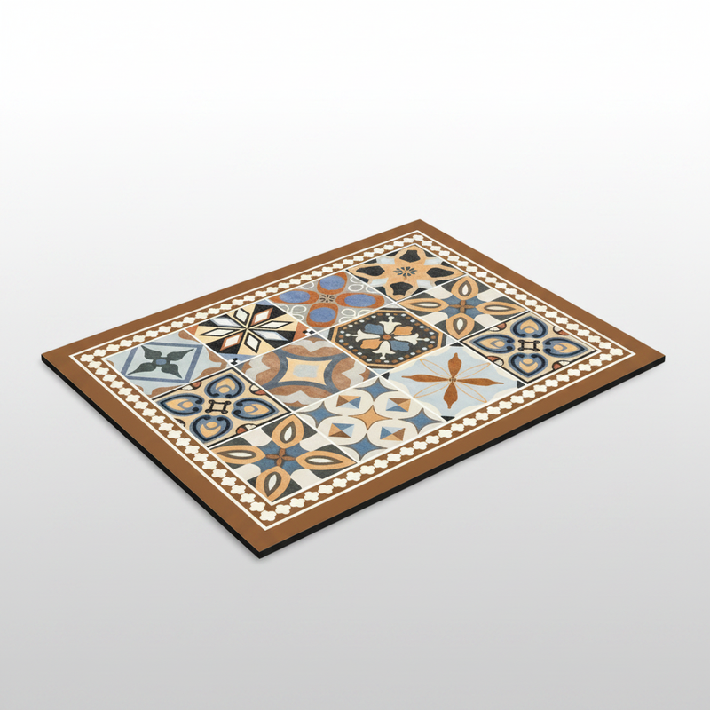 Retro Tile Coffee Mat Floral Brown packshot
