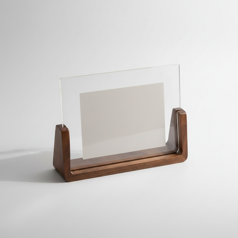U-Shaped Acrylic Photo Frame - Walnut Wood Base