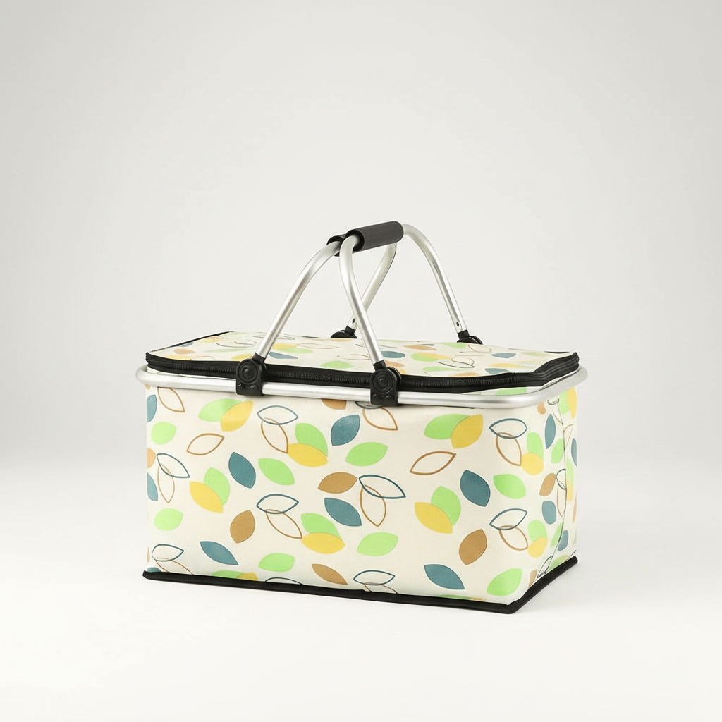 Checkered Picnic Basket - Green Leaves studio packshot