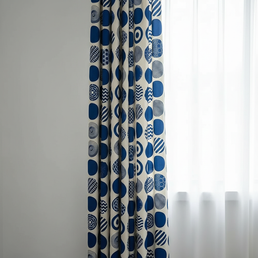 Retro Blue Polka Dot Curtain panel