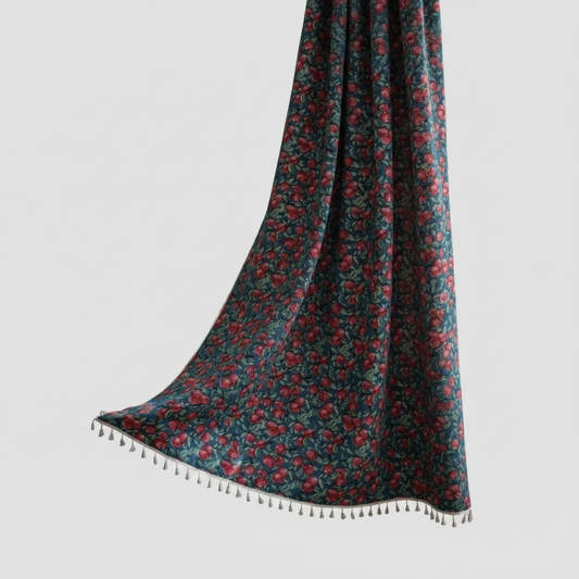 Cherry Bloom Botanical Tassel Curtain panel