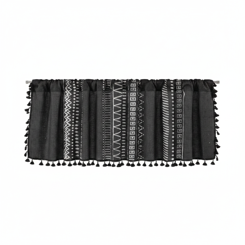 Black Geometric Tribal Tassel Cabinet Curtain