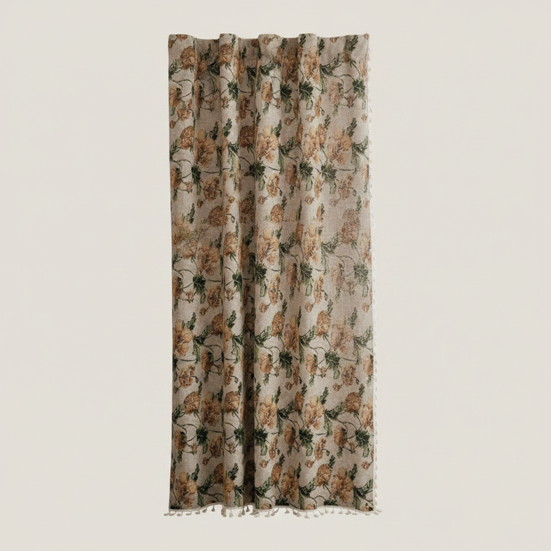 Wildflower Harmony Curtain | Beige Floral, Rod Pocket