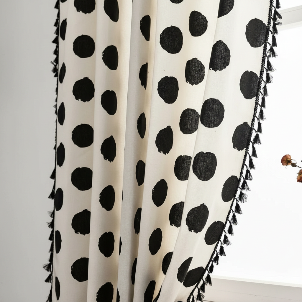Chic polka dot tassel curtain panel