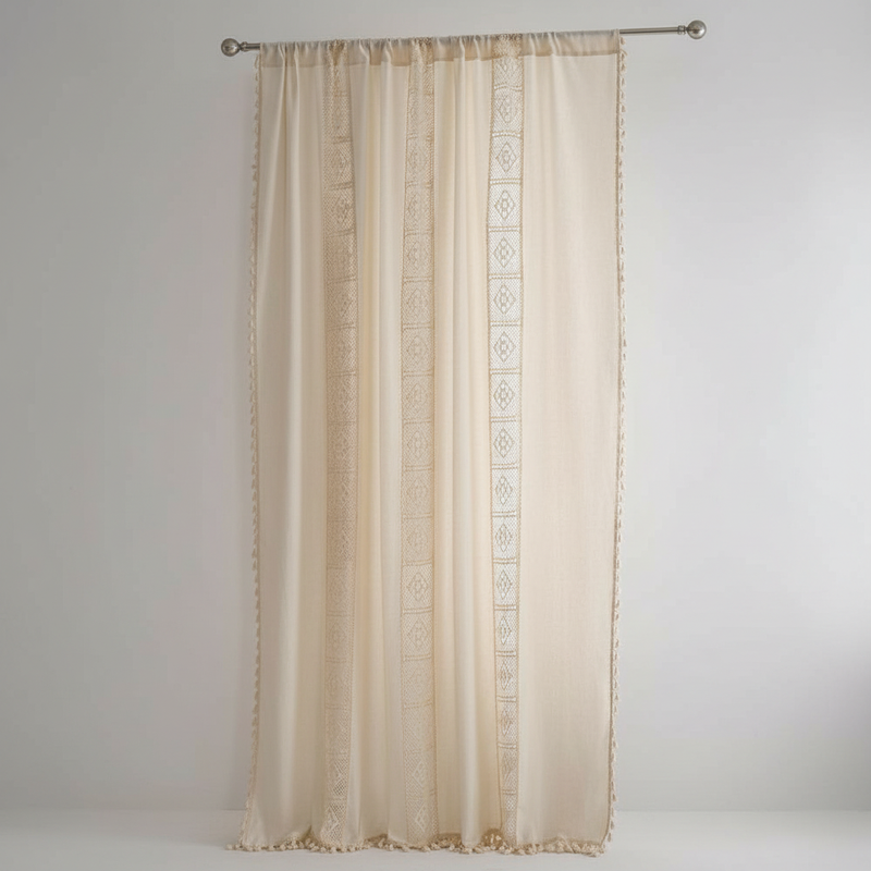 Boho Linen Curtain | Cotton-Hemp Blend, Semi-Blackout