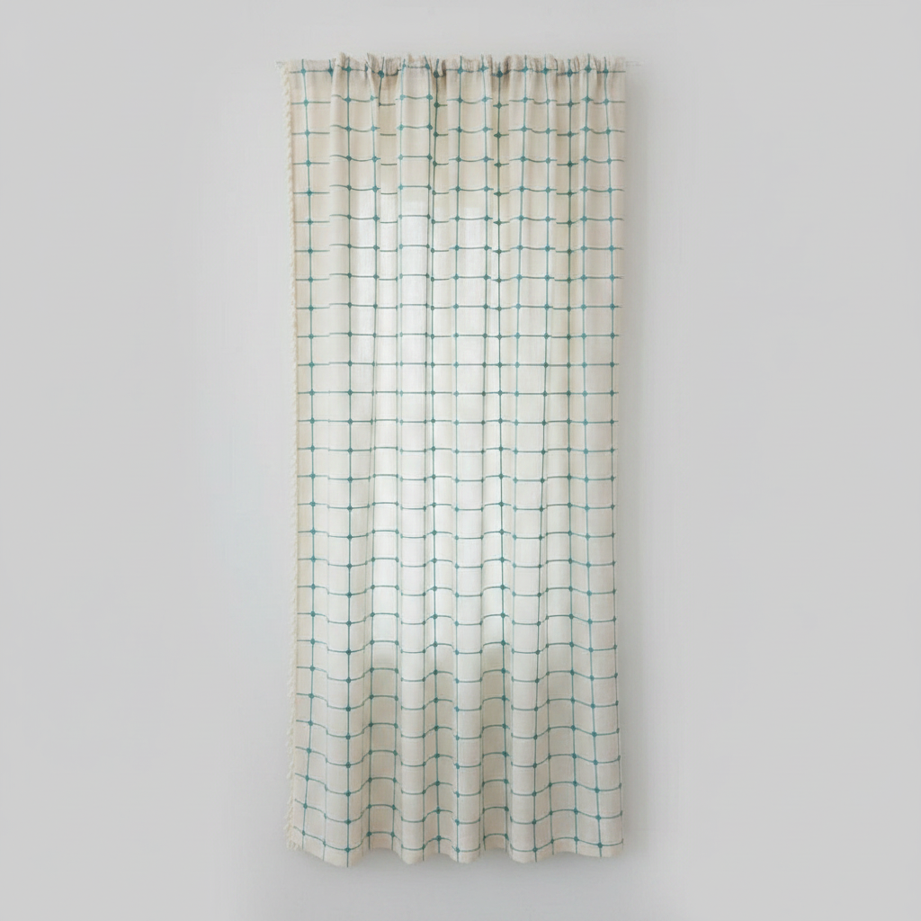 Turquoise lattice boho tassel curtain panel