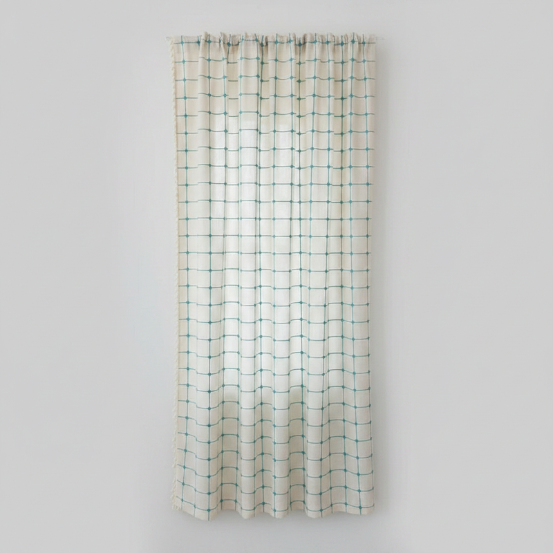 Turquoise lattice boho tassel curtain panel