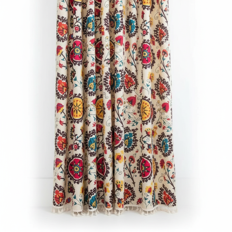 Boho Color Wheel Bloom Tassel Curtain panel