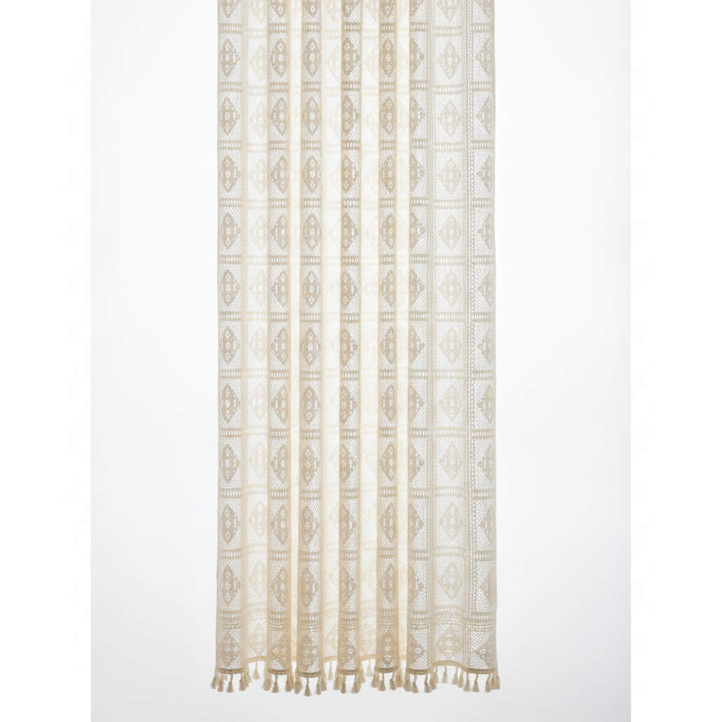 Rhombus Plaid Diamond Lace curtain panel hung
