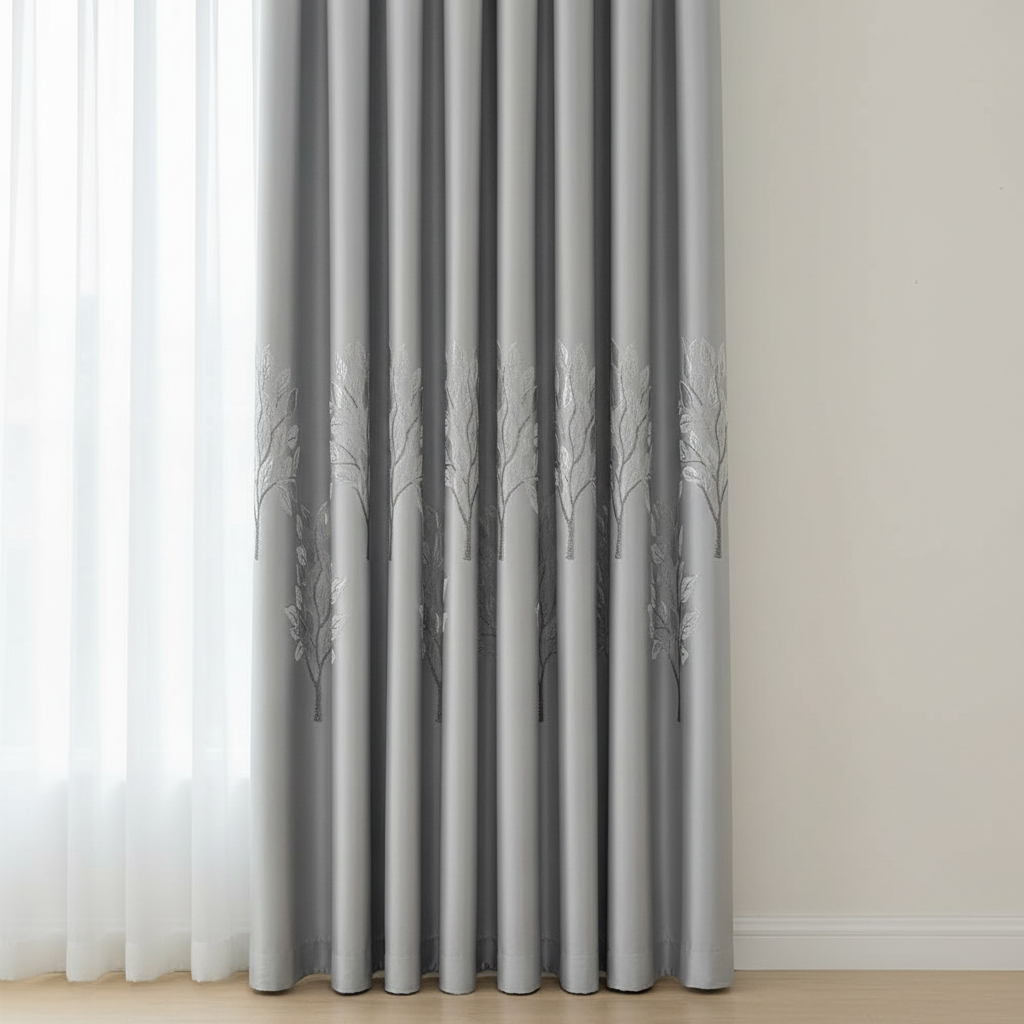 Elysian Leaf blackout curtain - Cloud Gray