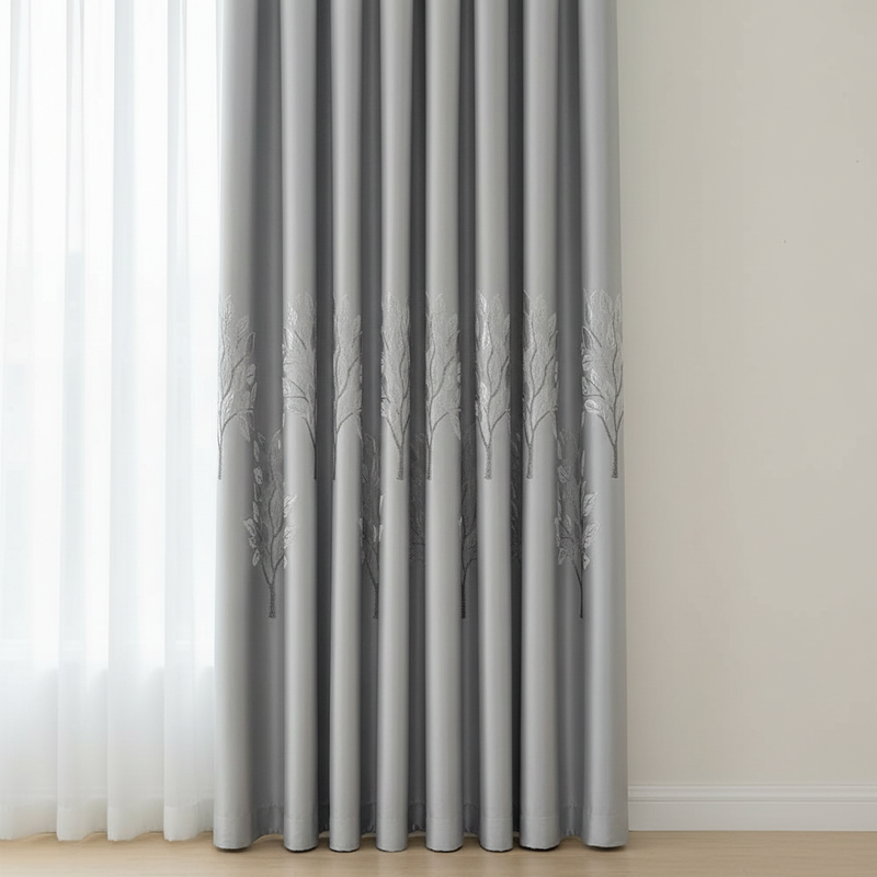 Elysian Leaf blackout curtain - Cloud Gray