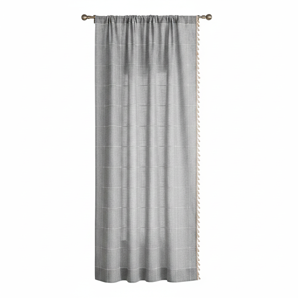 Tassel Plaid semi-blackout drape - Gray