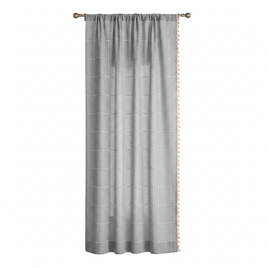Tassel Plaid semi-blackout drape - Gray