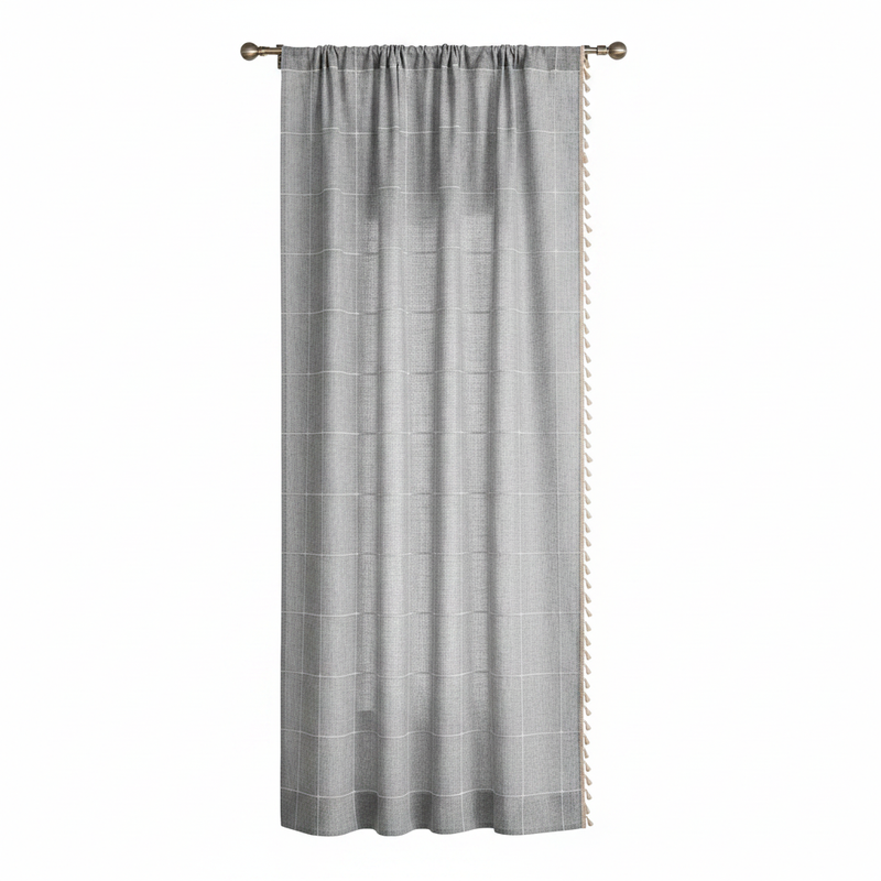 Tassel Plaid semi-blackout drape - Gray