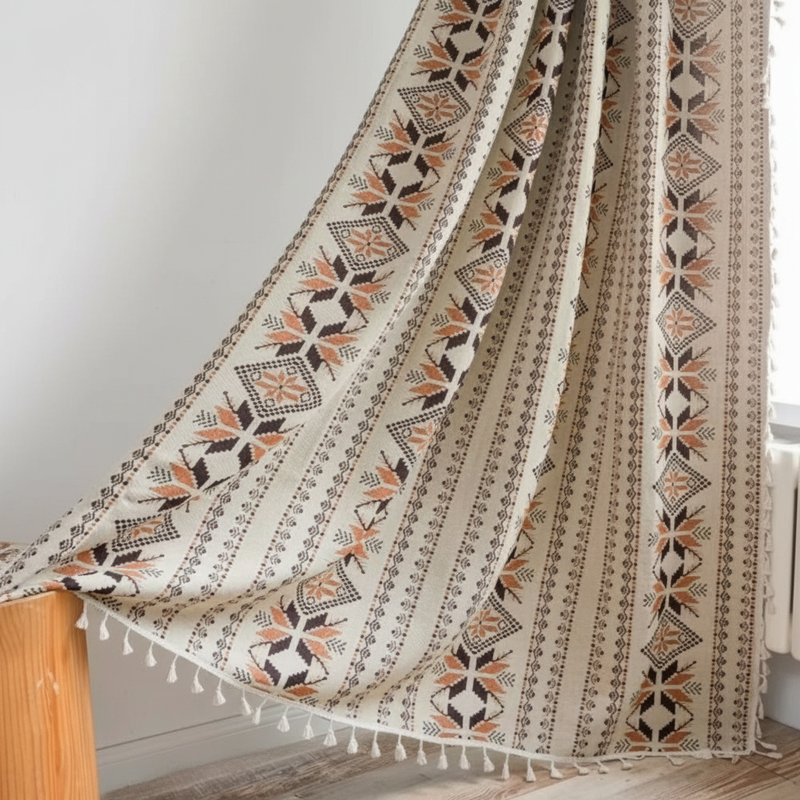 Bohemian Geometric Semi-Blackout Curtain | Tassel Edge, Microfiber