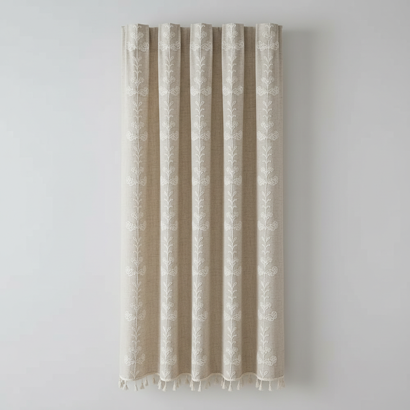 Farmhouse Chic Linen Geometric Curtain | Tassel Detail, All-Season