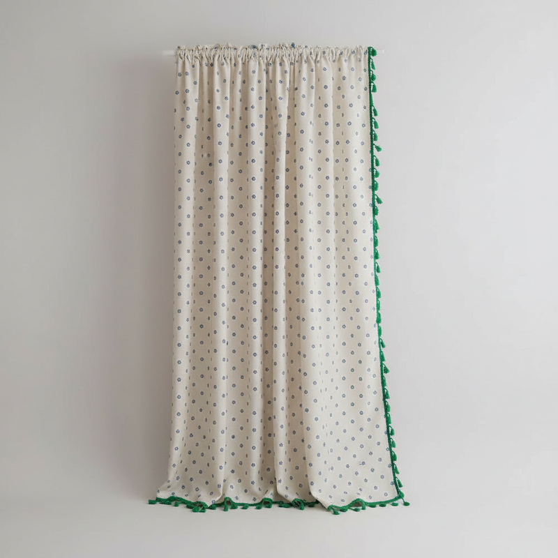 Cottage Petals Tassel Curtain | Cotton-Linen, Semi-Blackout