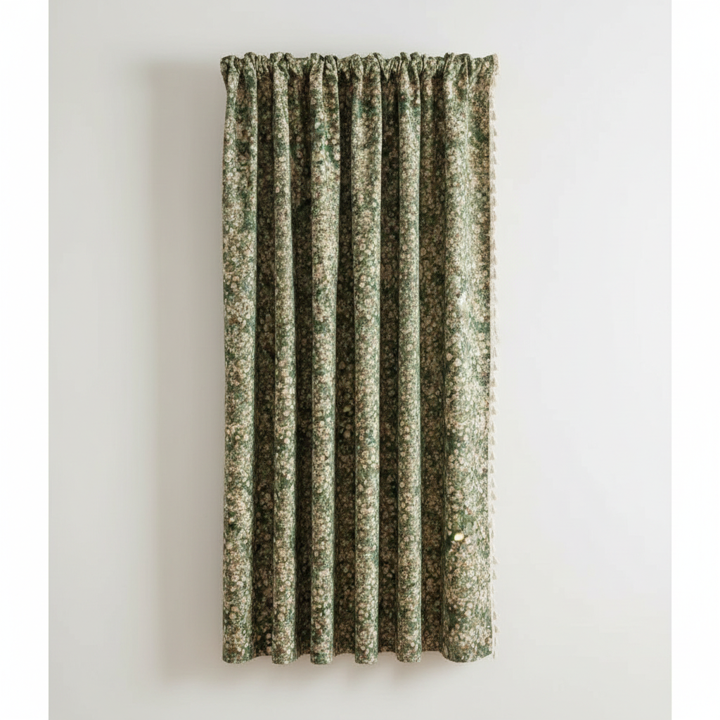 Emerald Bloom ditsy floral tassel curtain panel