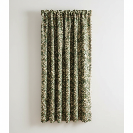 Emerald Bloom ditsy floral tassel curtain panel