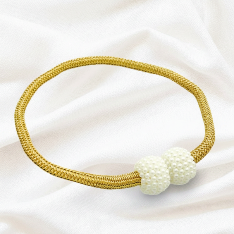 Golden Yellow magnetic pearl curtain tie-back 2-pack