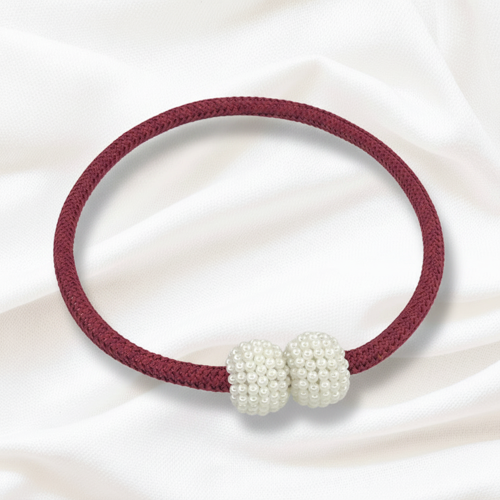 Burgundy Red magnetic pearl curtain tie-back 2-pack