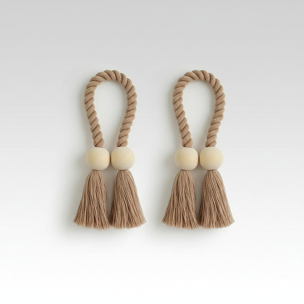 Maple Knot wooden bead tassel curtain tie-backs packshot