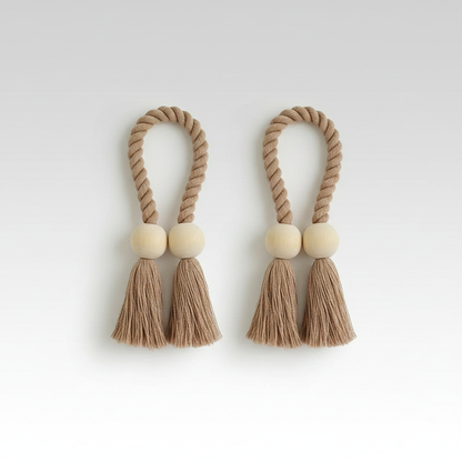 Maple Knot wooden bead tassel curtain tie-backs packshot