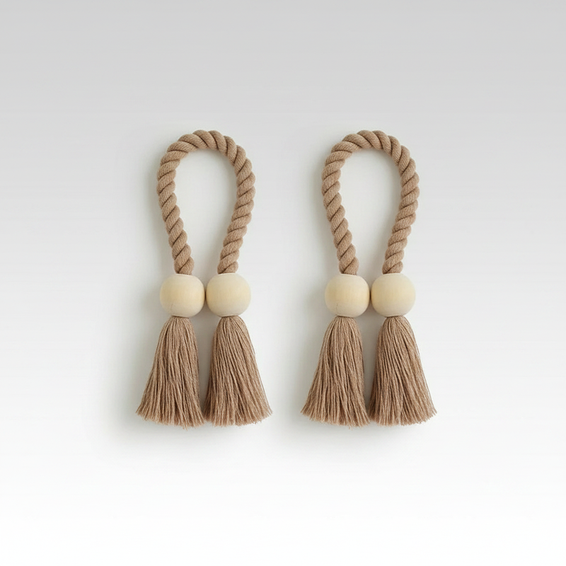 Wooden Bead Tassel Curtain Tie Backs | Handcrafted, 2-Pack