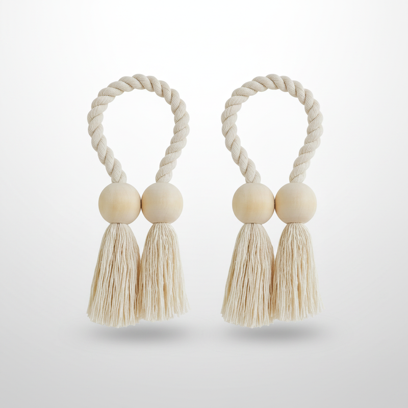 Pearl Knot wooden bead tassel curtain tie-backs packshot