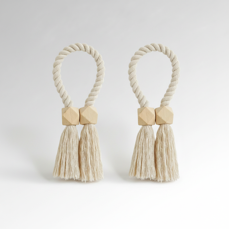 Ivory Weave wooden bead tassel curtain tie-backs packshot