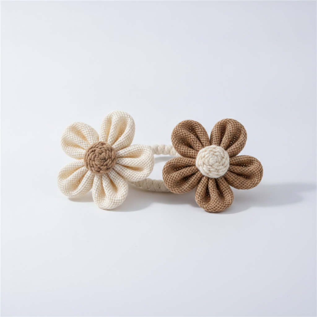 Cream and Coffee floral hemp curtain tie-backs packshot