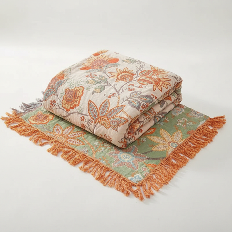 Cotton Floral Throw Blanket | Playful Fringe, Cozy Home Accent