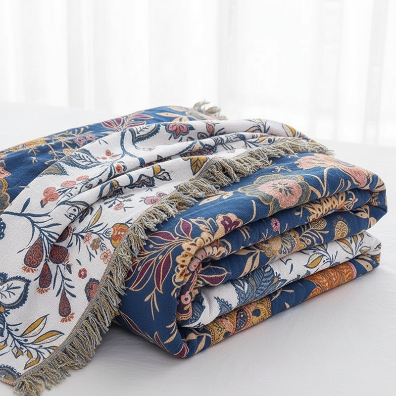 Reversible Floral Cotton Throw Blanket | Accent, All-Season