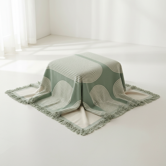 Pistachio Chenille Nordic Throw Blanket with soft tassels - folded to show full pattern