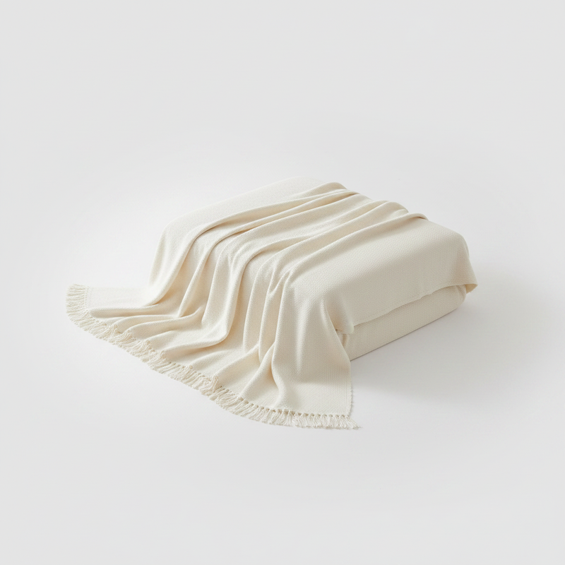 Mousoon Off-White Throw Blanket | Nordic Style, Soft Cotton Weave
