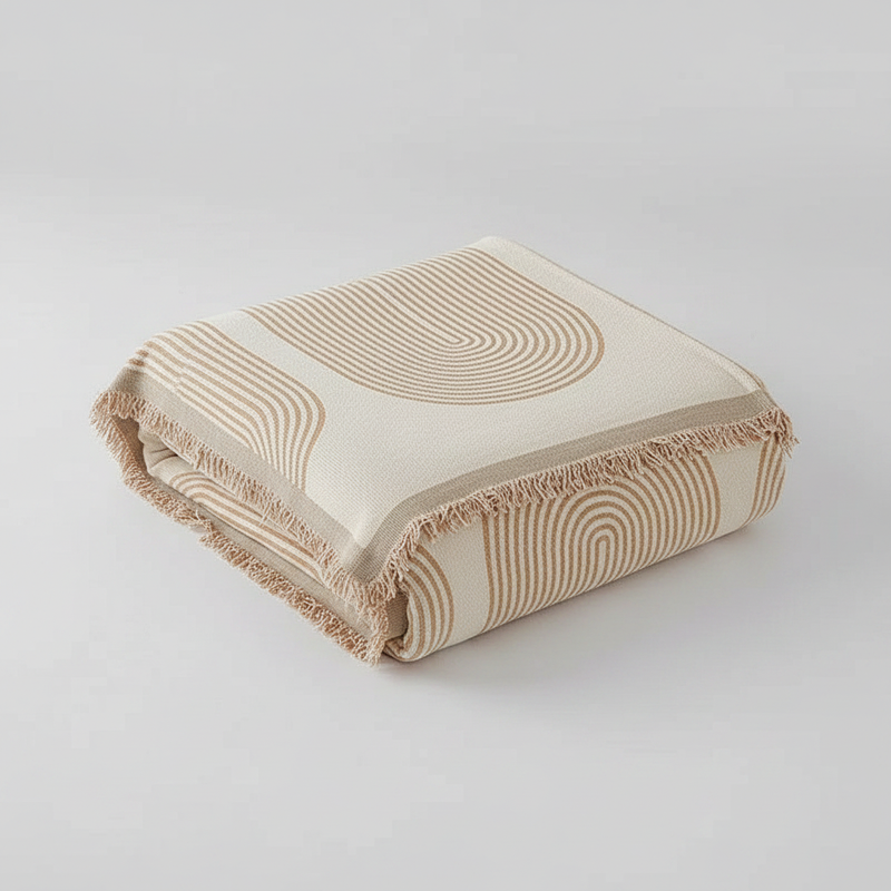 Sandy Tan Chenille Throw Blanket | Soft Tassels, Nordic Style