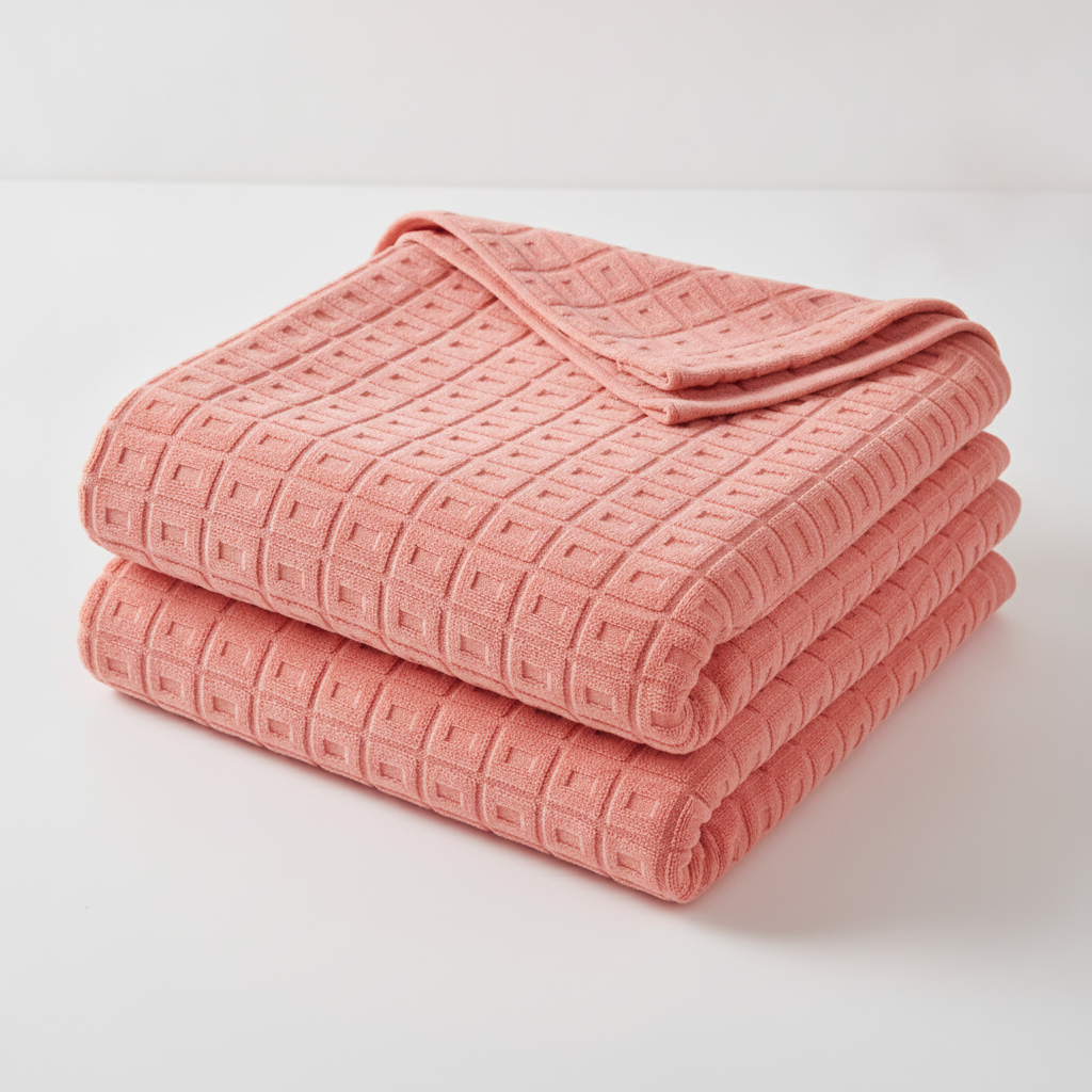 Pink Bloom waffle cotton summer blanket folded